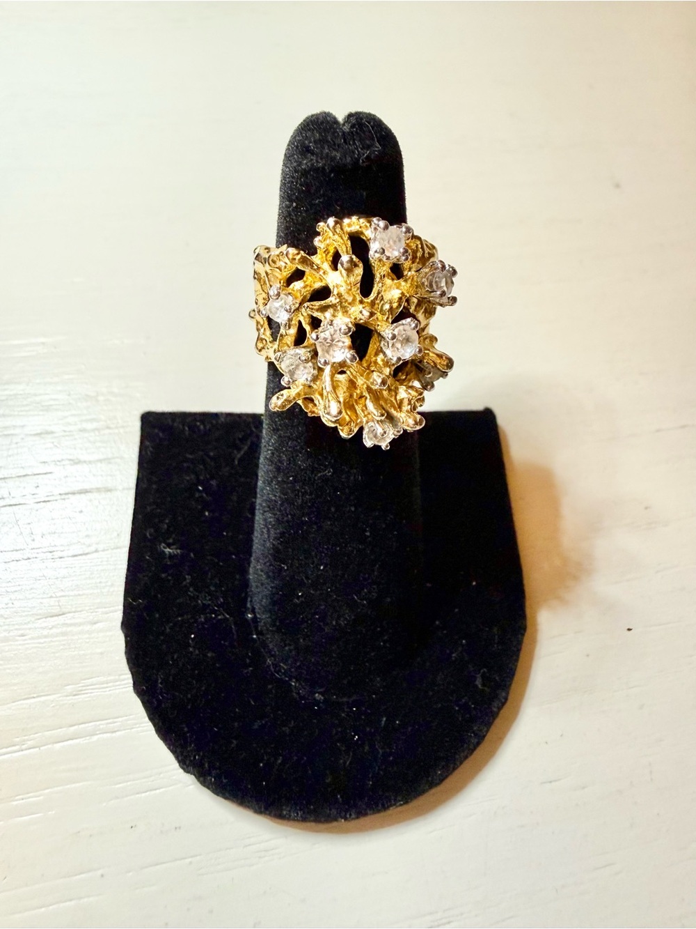 Gold Floral Cluster Ring with Clear Stones - Women’s Jewelry